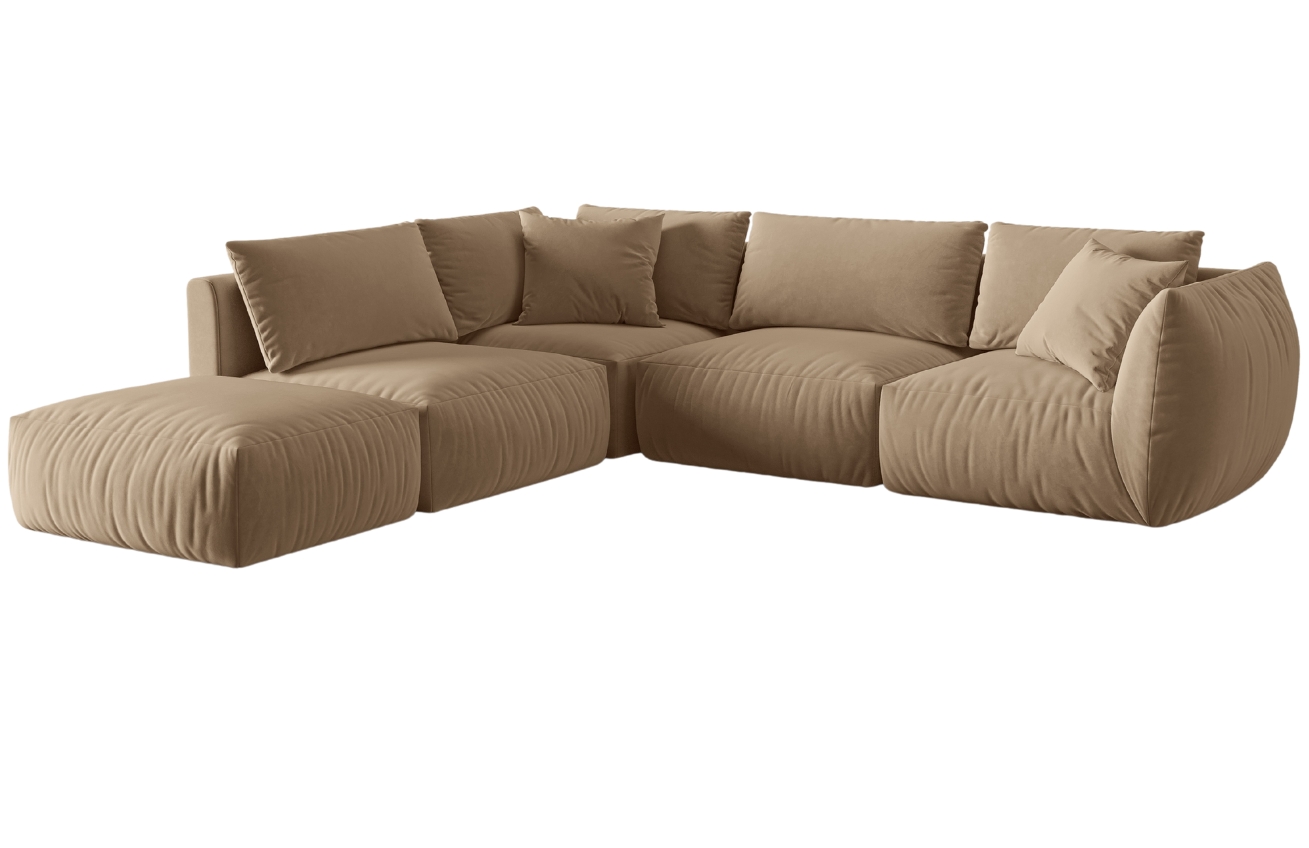 P&iacute;skově hněd&aacute; sametov&aacute; rohov&aacute; pohovka MICADONI Chris 295 cm, lev&aacute;