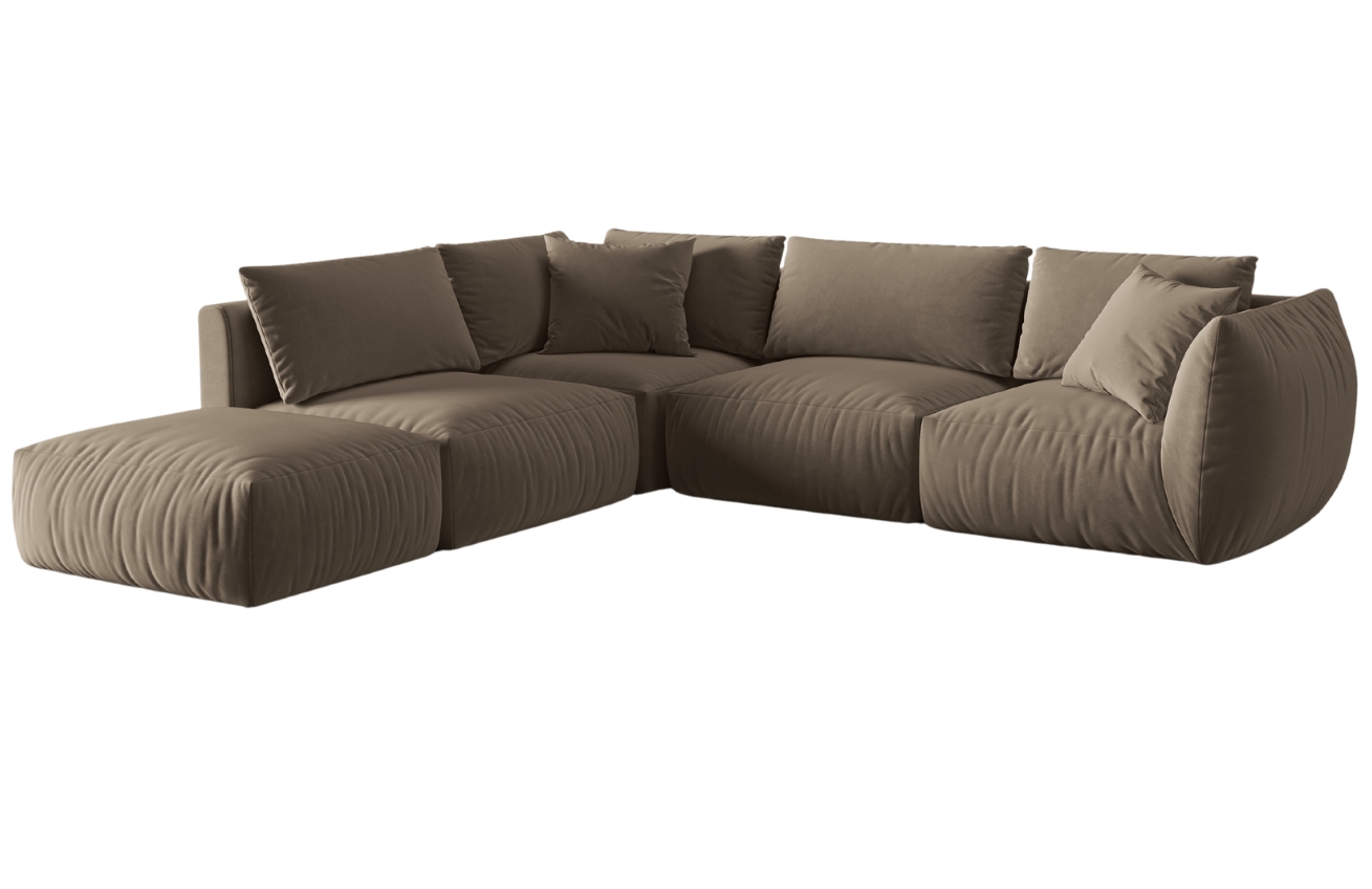 Hněd&aacute; sametov&aacute; rohov&aacute; pohovka MICADONI Chris 295 cm, lev&aacute;