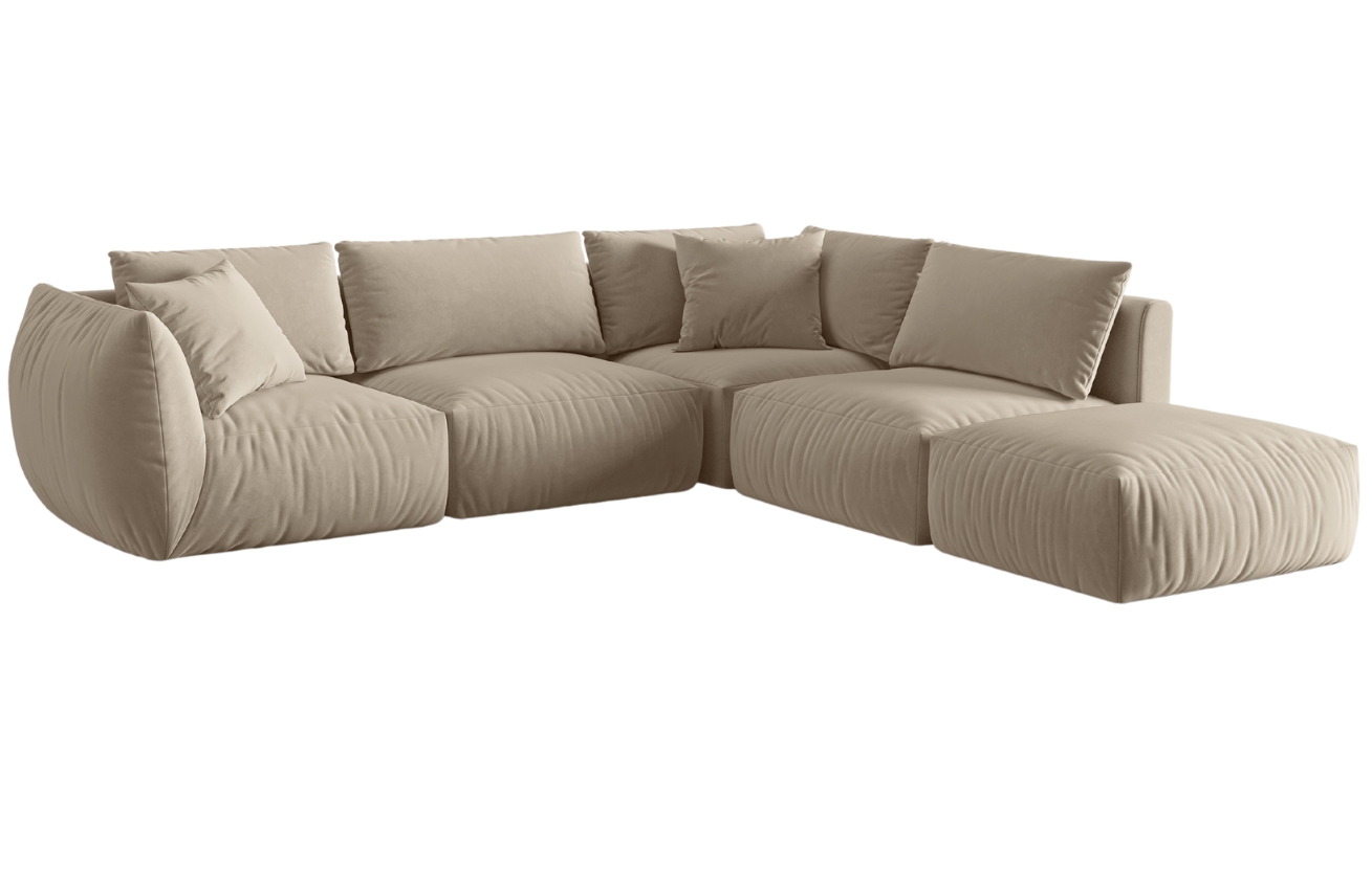 B&eacute;žov&aacute; sametov&aacute; rohov&aacute; pohovka MICADONI Chris 295 cm, prav&aacute;