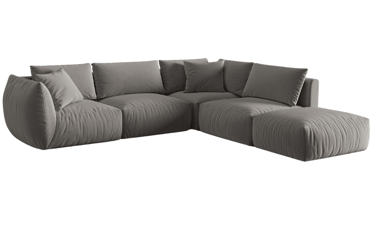 &Scaron;ed&aacute; sametov&aacute; rohov&aacute; pohovka MICADONI Chris 295 cm, prav&aacute;