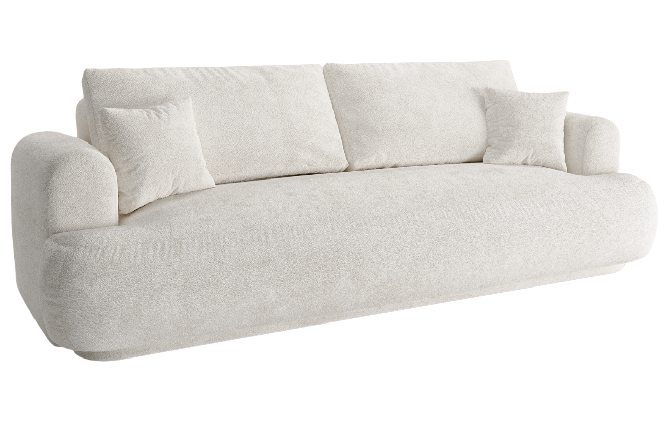 Světle b&eacute;žov&aacute; boucl&eacute; trojm&iacute;stn&aacute; rozkl&aacute;dac&iacute; pohovka MICADONI Ella 253 cm