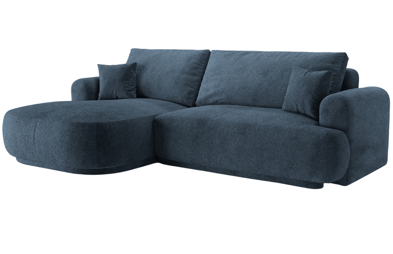 Tmavě modr&aacute; čalouněn&aacute; rohov&aacute; rozkl&aacute;dac&iacute; pohovka MICADONI Ella 271 cm, lev&aacute;