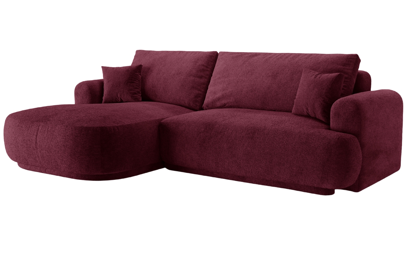 V&iacute;nově červen&aacute; čalouněn&aacute; rohov&aacute; rozkl&aacute;dac&iacute; pohovka MICADONI Ella 271 cm, lev&aacute;