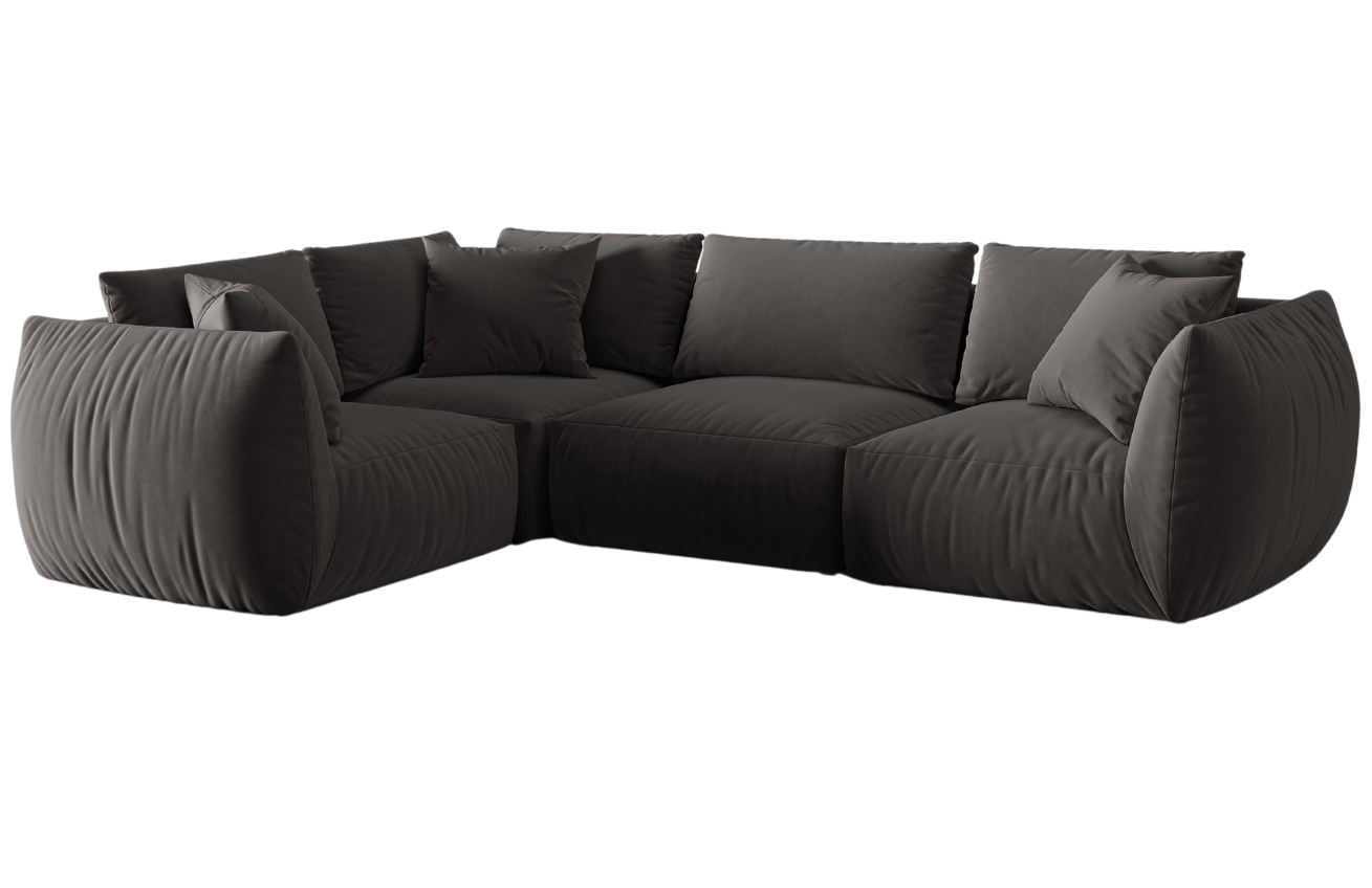 Tmavě &scaron;ed&aacute; sametov&aacute; rohov&aacute; pohovka MICADONI Chris II. 295 cm, lev&aacute;