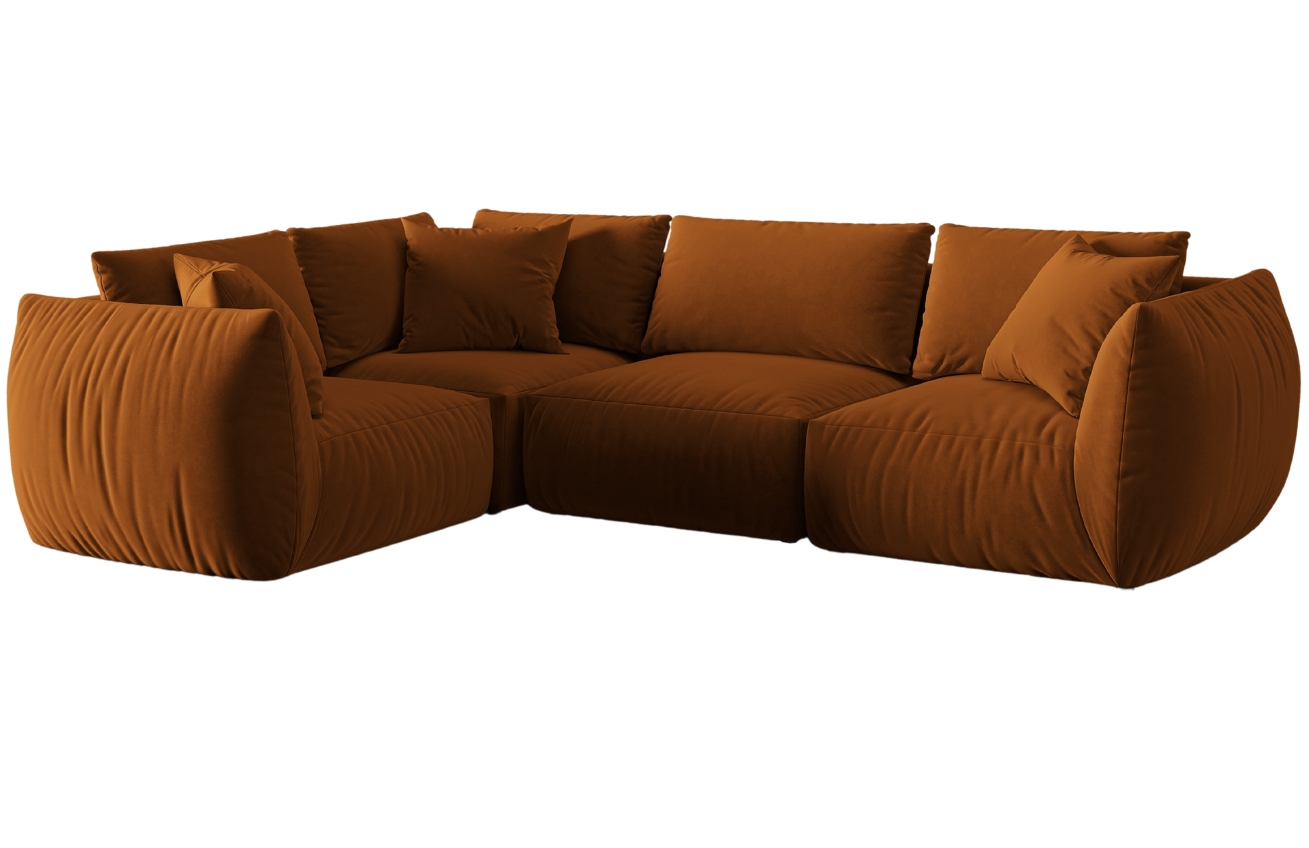 Cihlově oranžov&aacute; sametov&aacute; rohov&aacute; pohovka MICADONI Chris II. 295 cm, lev&aacute;