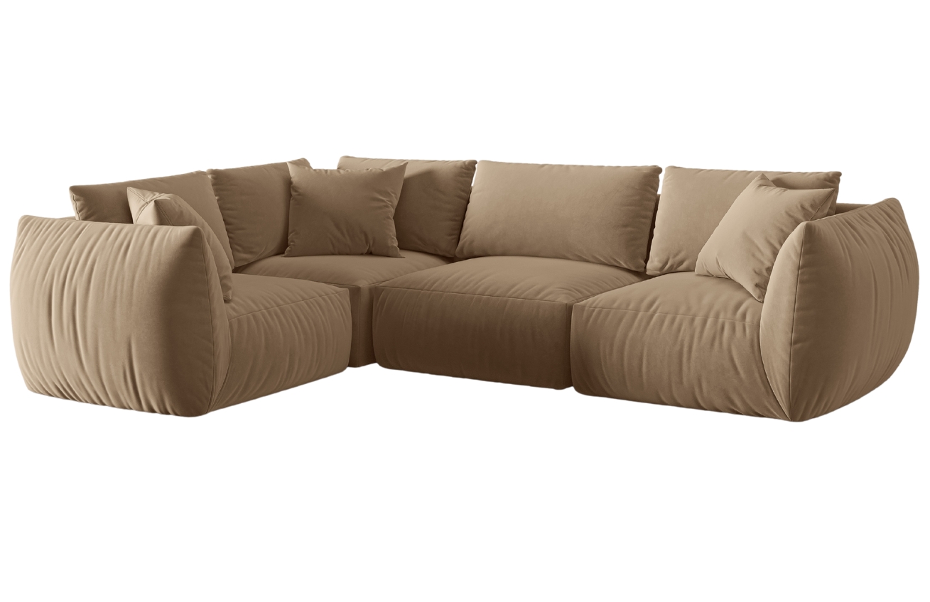 P&iacute;skově hněd&aacute; sametov&aacute; rohov&aacute; pohovka MICADONI Chris II. 295 cm, lev&aacute;