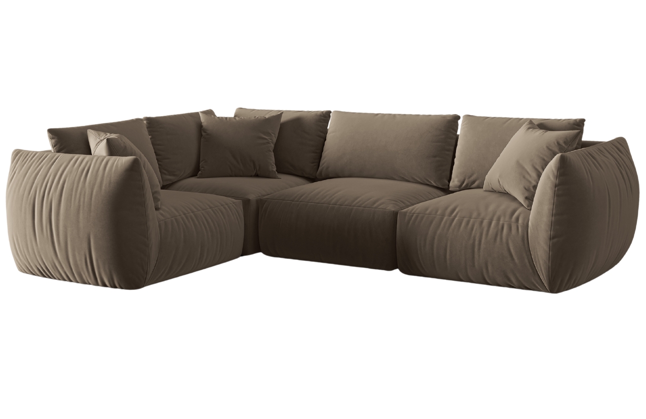 Hněd&aacute; sametov&aacute; rohov&aacute; pohovka MICADONI Chris II. 295 cm, lev&aacute;