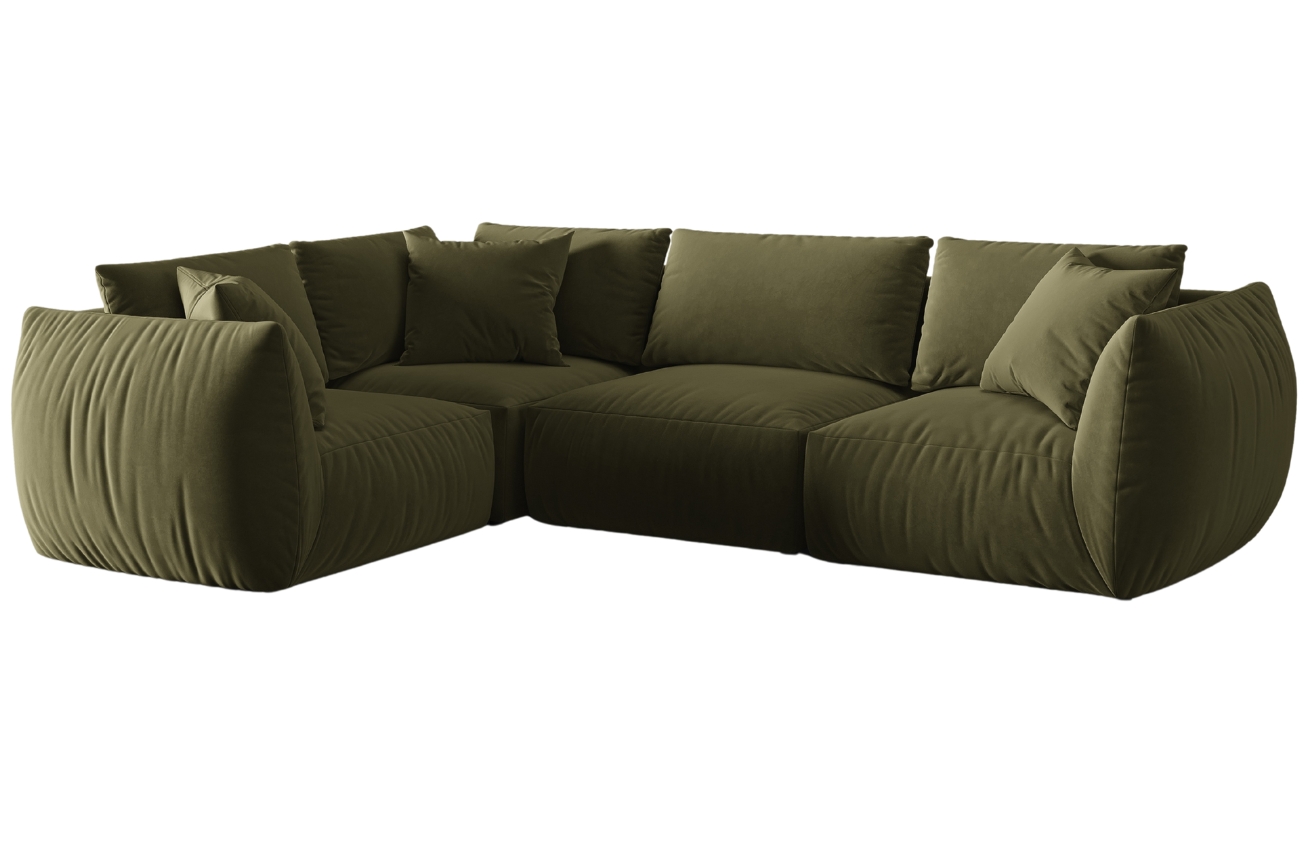 Zelen&aacute; sametov&aacute; rohov&aacute; pohovka MICADONI Chris II. 295 cm, lev&aacute;