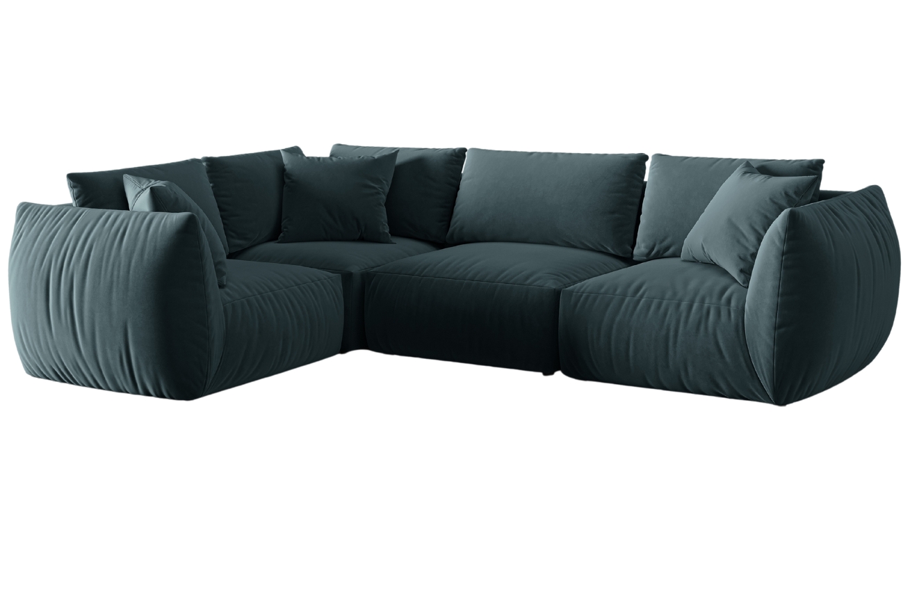 Modr&aacute; sametov&aacute; rohov&aacute; pohovka MICADONI Chris II. 295 cm, lev&aacute;