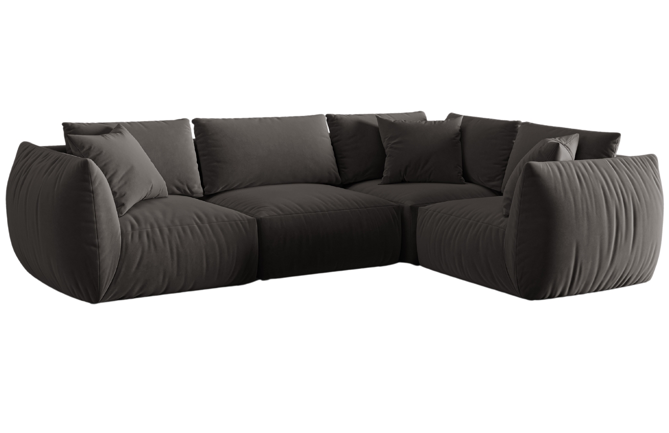 Tmavě &scaron;ed&aacute; sametov&aacute; rohov&aacute; pohovka MICADONI Chris II. 295 cm, prav&aacute;