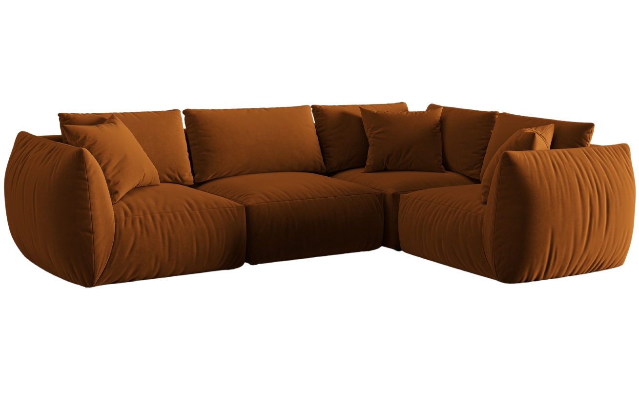 Cihlově oranžov&aacute; sametov&aacute; rohov&aacute; pohovka MICADONI Chris II. 295 cm, prav&aacute;