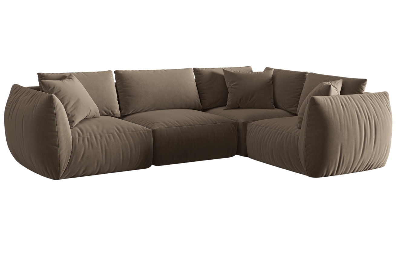 Hněd&aacute; sametov&aacute; rohov&aacute; pohovka MICADONI Chris II. 295 cm, prav&aacute;