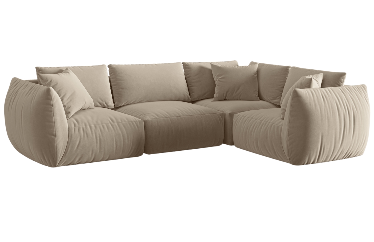 B&eacute;žov&aacute; sametov&aacute; rohov&aacute; pohovka MICADONI Chris II. 295 cm, prav&aacute;