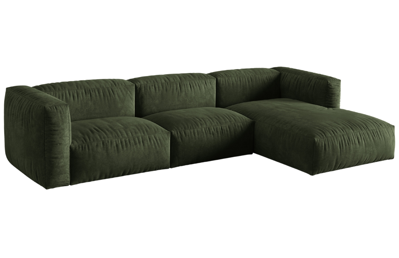 Micadoni Sametová rohová pohovka Martina 330 cm, pravá