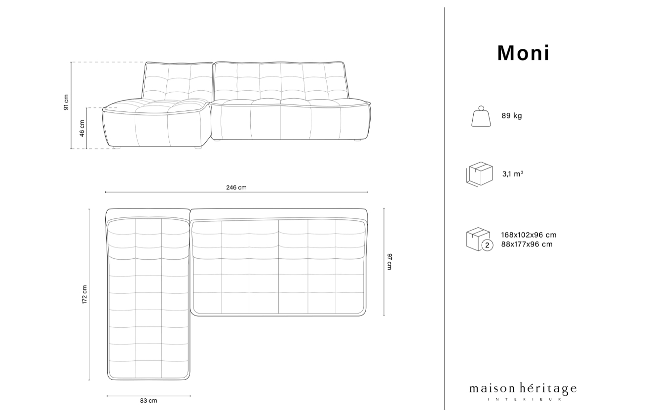 Maison Heritage Tmavě béžová kožená rohová pohovka Moni 246 cm, levá