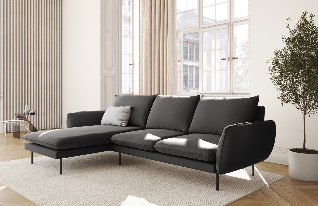 Cosmopolitan Design Sametová rohová pohovka Vienna 255 cm, levá