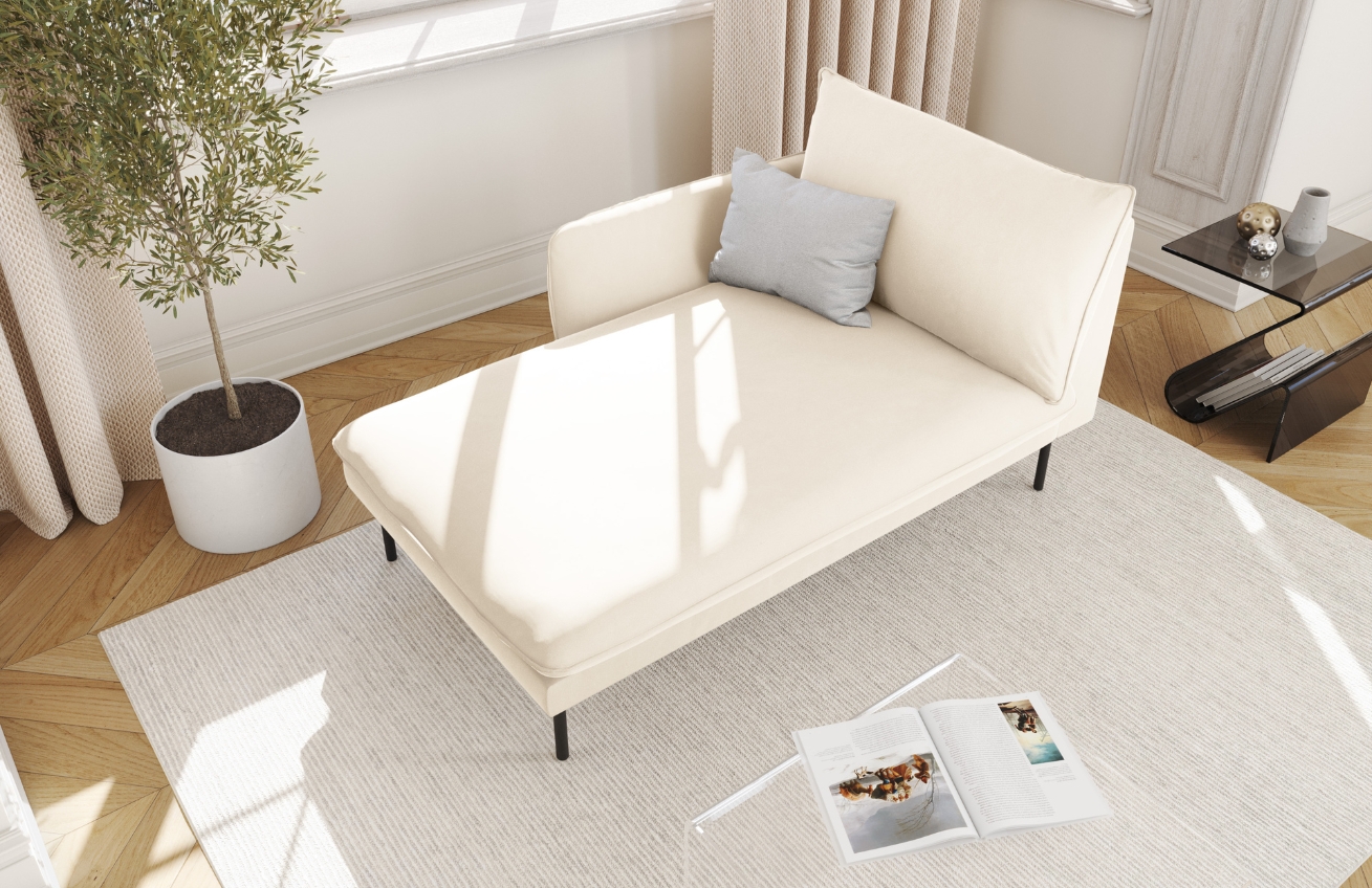 Cosmopolitan Design Světle béžová sametová lenoška Vienna 170 cm, levá