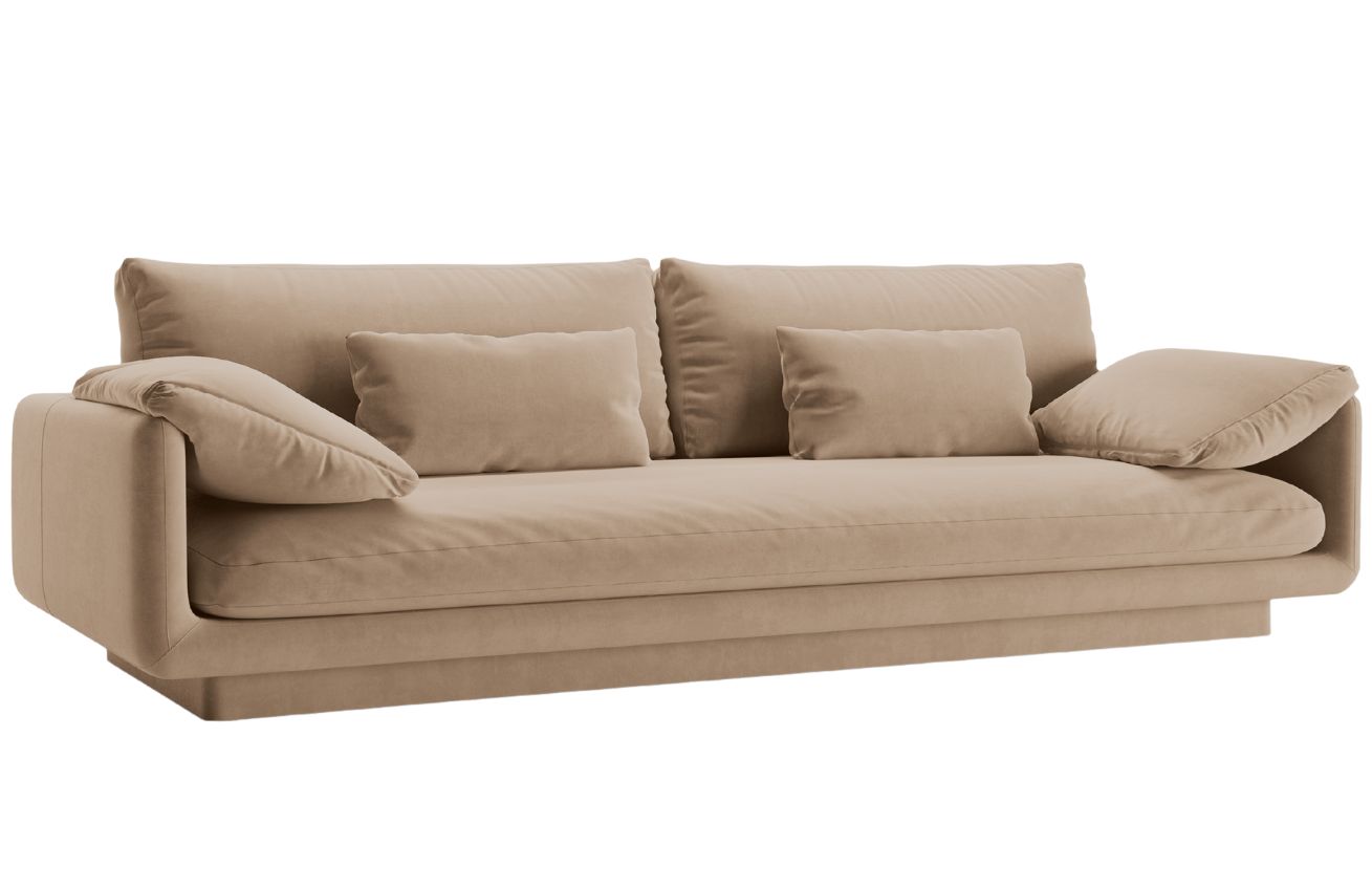 Micadoni Tmavě b&eacute;žov&aacute; sametov&aacute; čtyřm&iacute;stn&aacute; pohovka Torino 250 cm