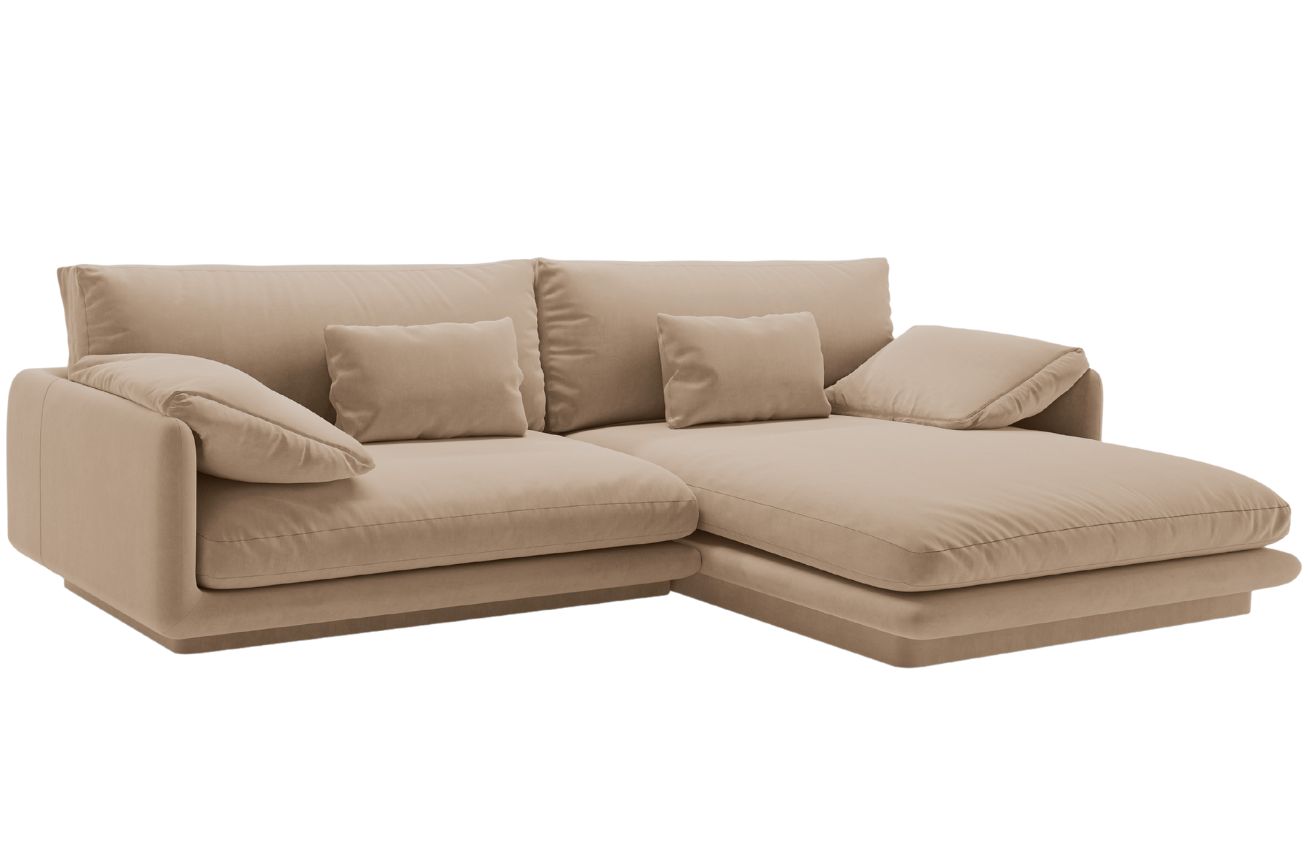 Micadoni Tmavě béžová sametová rohová pohovka Torino 250 cm, pravá