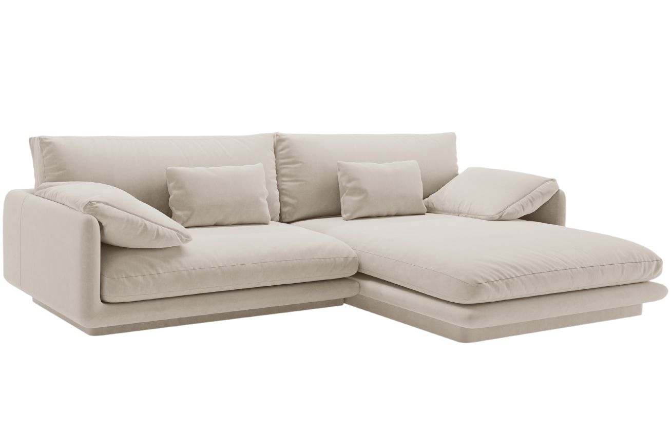 Micadoni Bílá sametová rohová pohovka Torino 250 cm, pravá