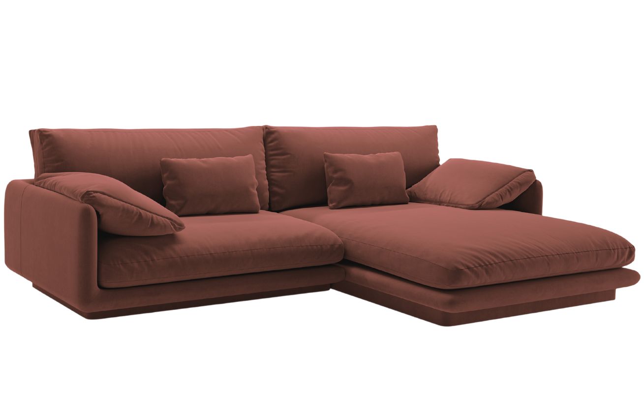 Micadoni Červená sametová rohová pohovka Torino 250 cm, pravá