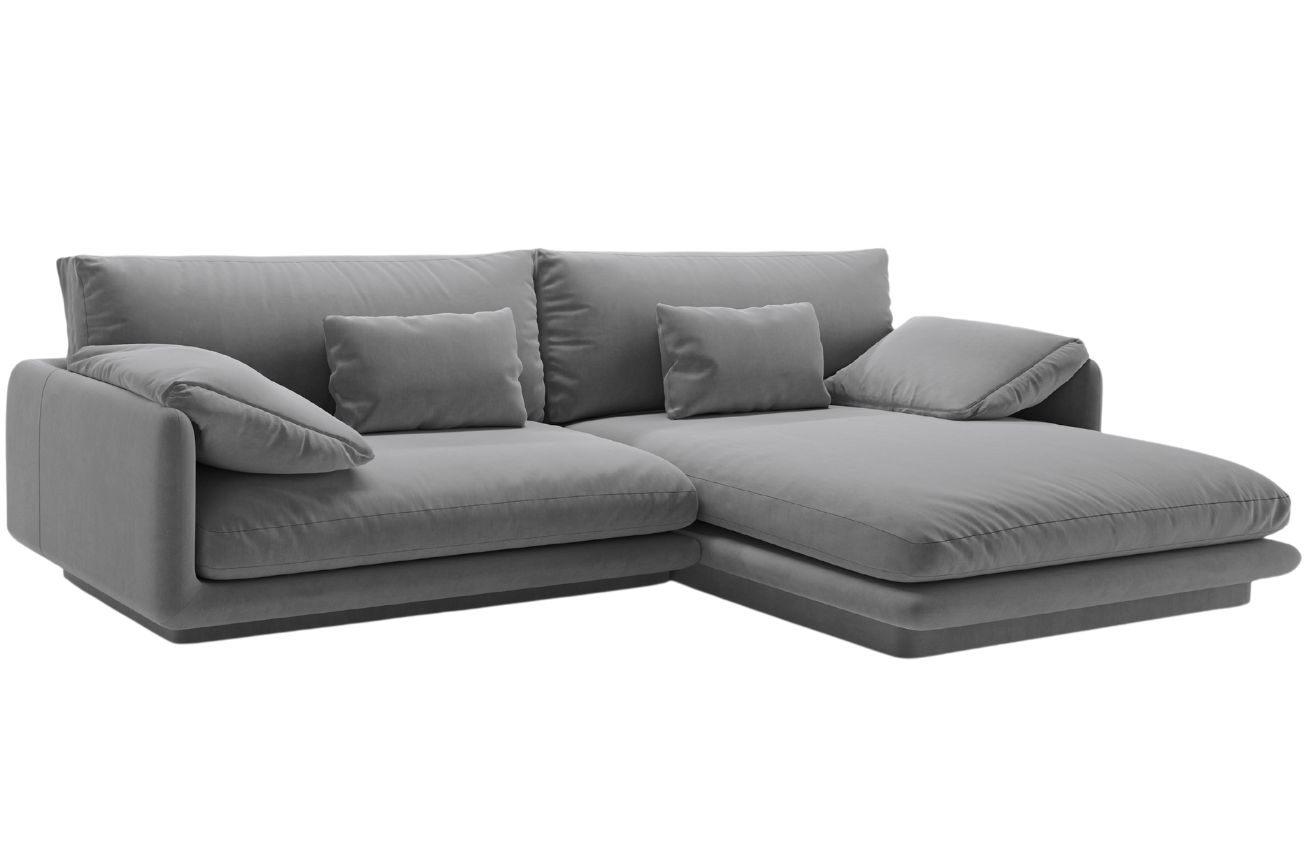 Micadoni Světle šedá sametová rohová pohovka Torino 250 cm, pravá