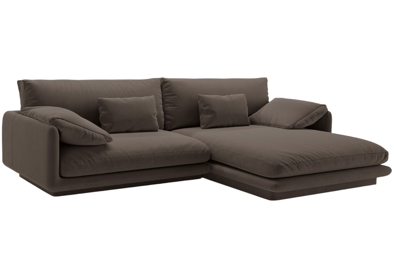 Micadoni Hnědá sametová rohová pohovka Torino 250 cm, pravá