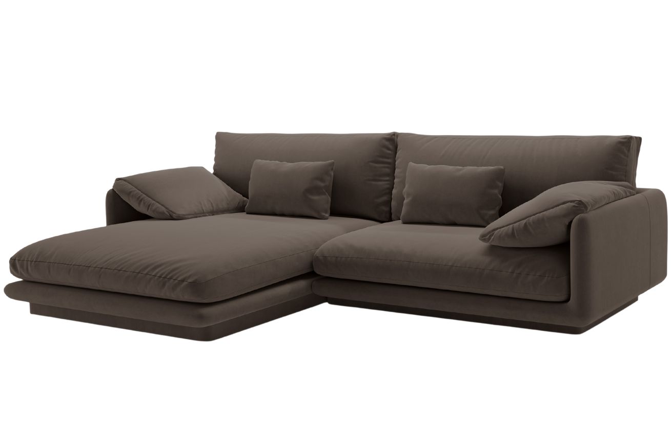 Micadoni Hnědá sametová rohová pohovka Torino 250 cm, levá