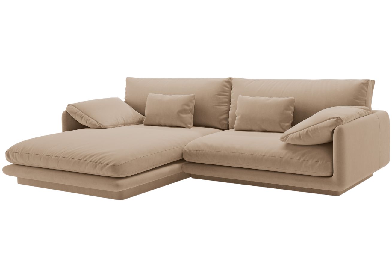 Micadoni Tmavě béžová sametová rohová pohovka Torino 250 cm, levá