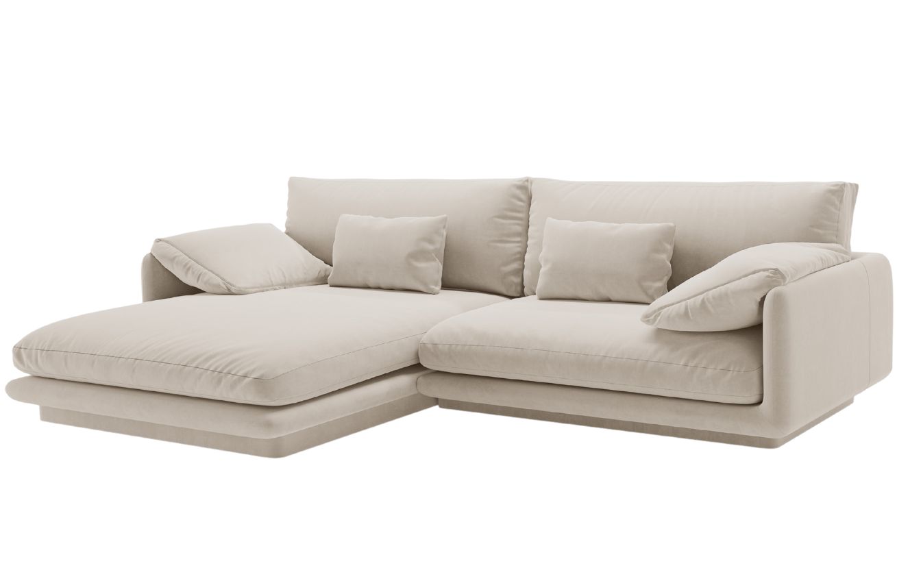 Micadoni Bílá sametová rohová pohovka Torino 250 cm, levá