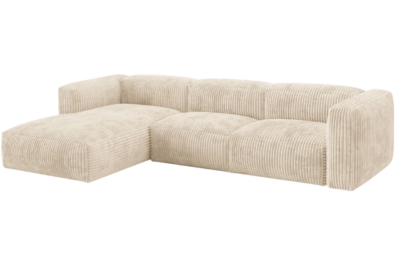 Micadoni Světle béžová manšestrová rohová pohovka Martina 330 cm, levá