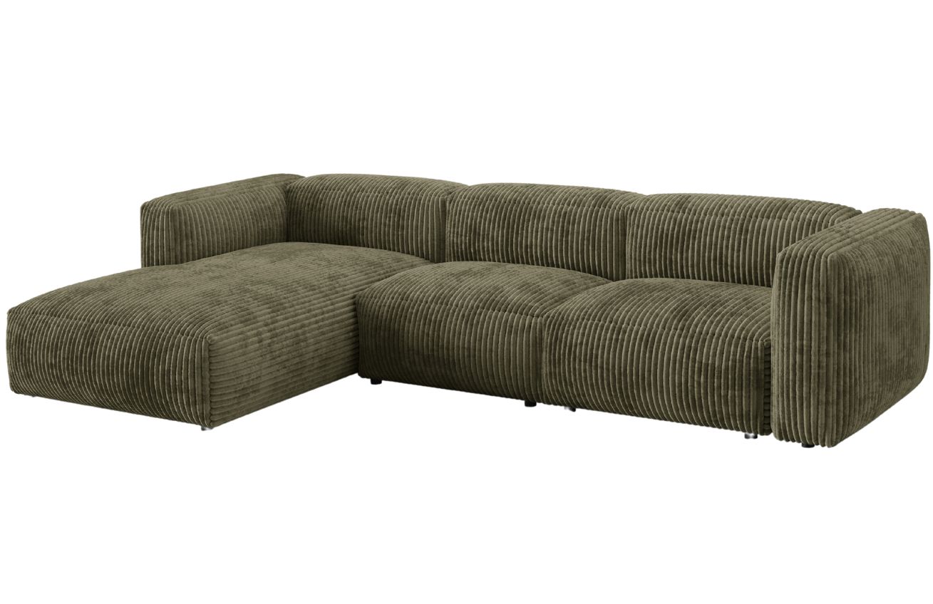 Micadoni Zelená manšestrová rohová pohovka Martina 330 cm, levá