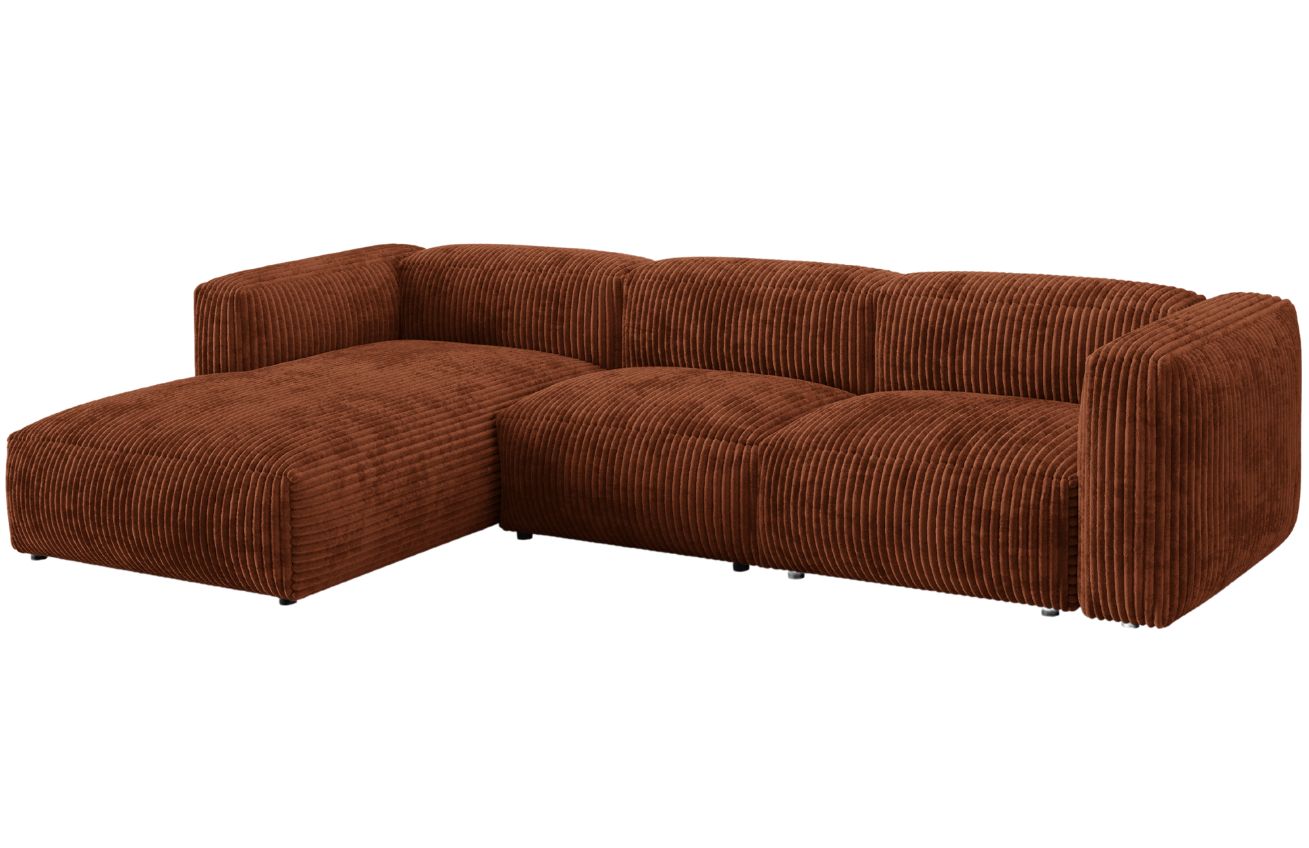 Micadoni Terakotově červená manšestrová rohová pohovka Martina 330 cm, levá