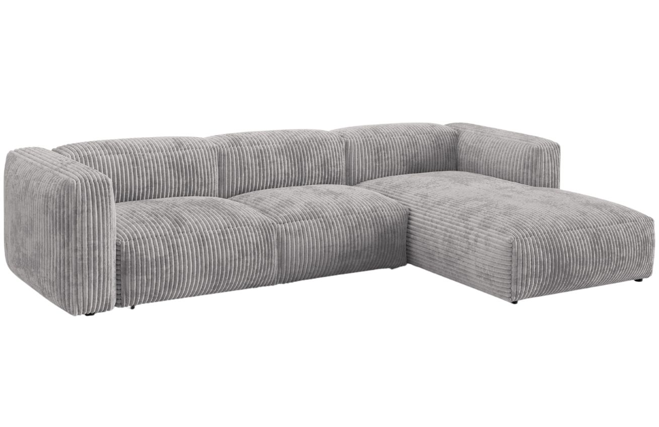Micadoni Světle šedá manšestrová rohová pohovka Martina 330 cm, pravá