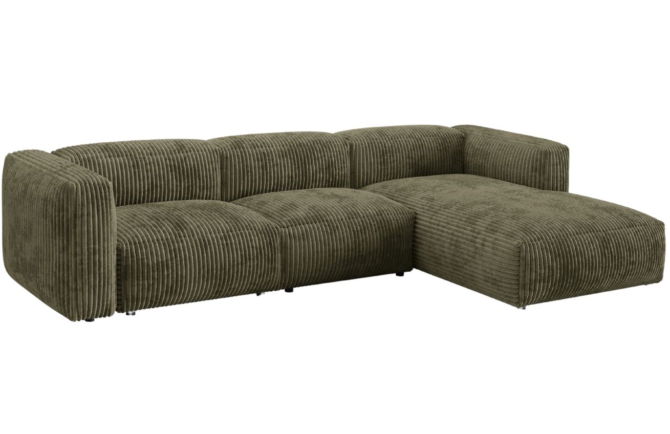 Micadoni Zelená manšestrová rohová pohovka Martina 330 cm, pravá