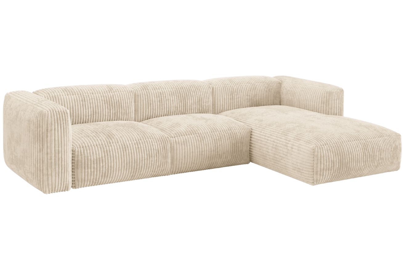 Micadoni Světle béžová manšestrová rohová pohovka Martina 330 cm, pravá