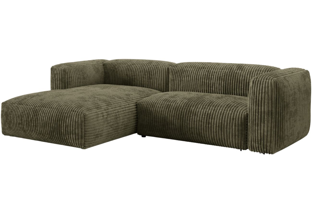 Micadoni Zelená manšestrová rohová pohovka Martina 280 cm, levá