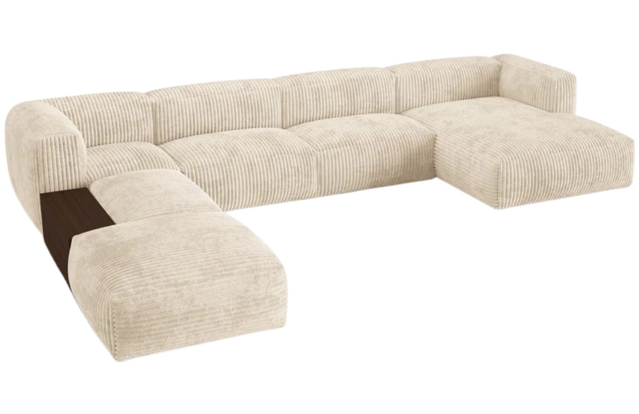 Micadoni Světle béžová manšestrová rohová pohovka Martina 406 cm, levá