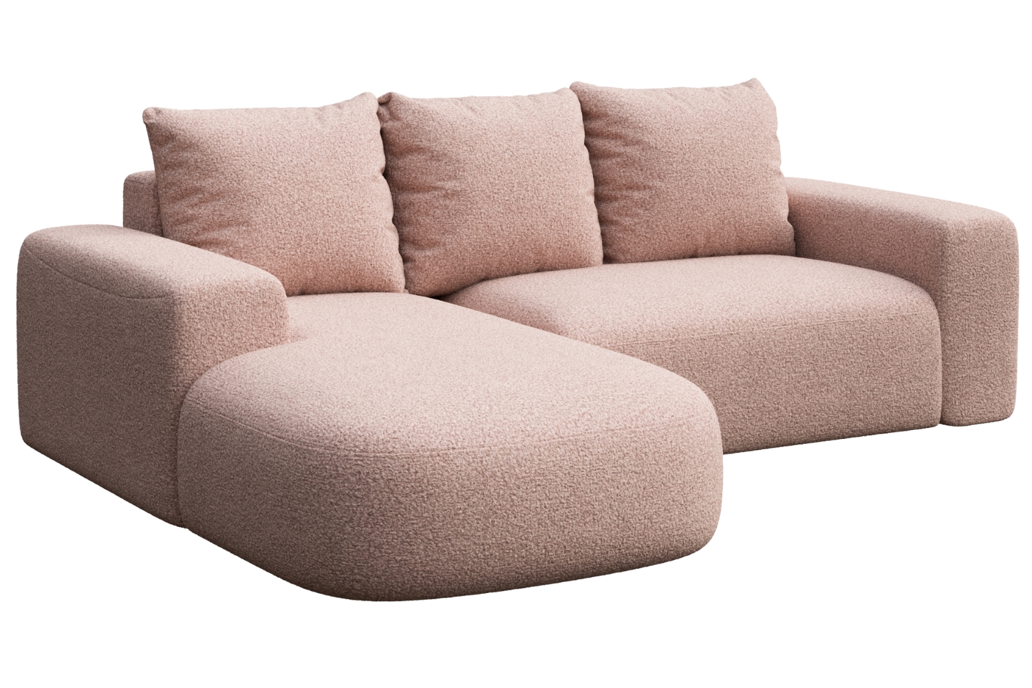 Rodier Růžová bouclé rohová pohovka Monce 255 cm, levá
