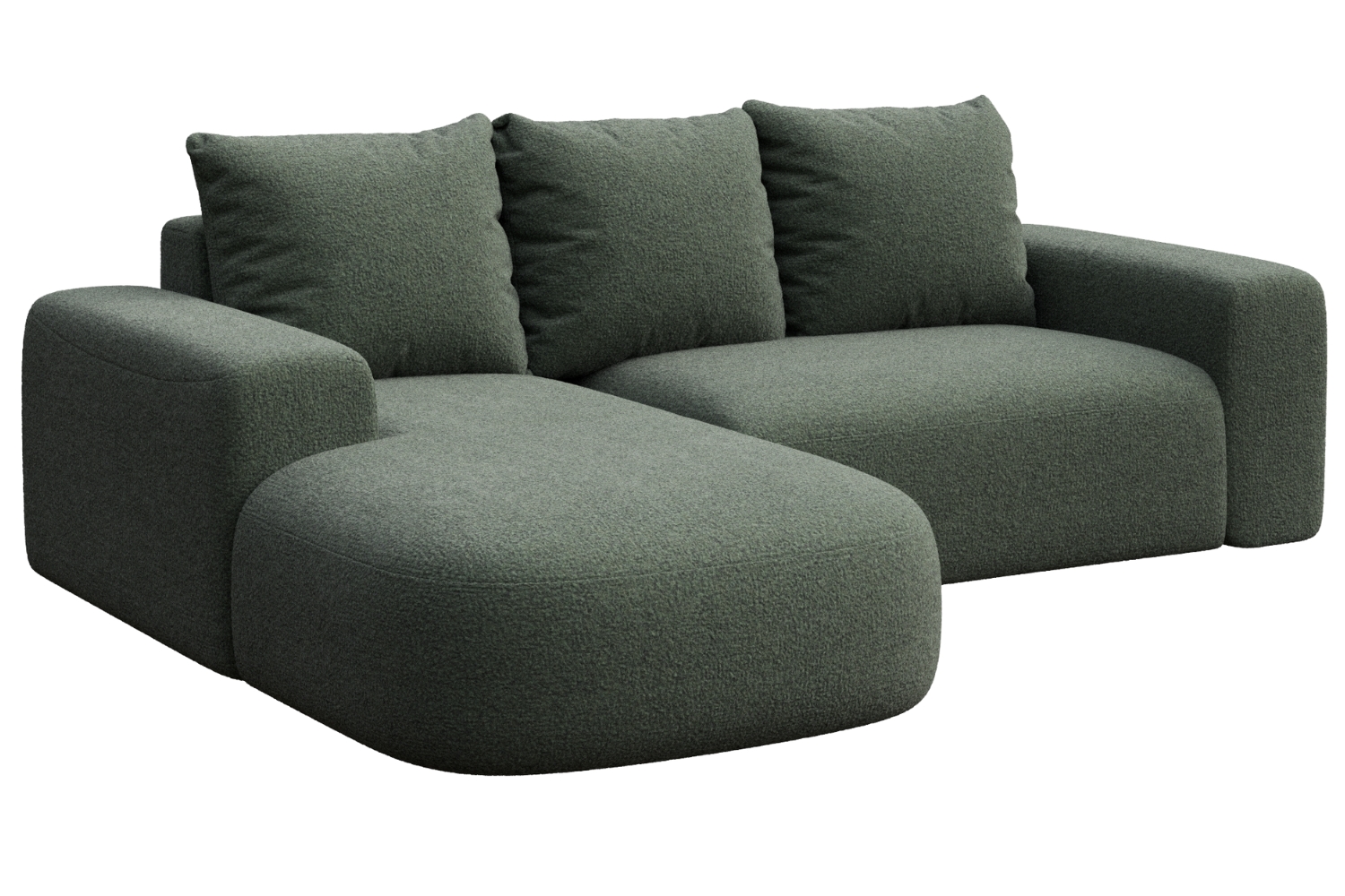 Rodier Lahvově zelená bouclé rohová pohovka Monce 255 cm, levá