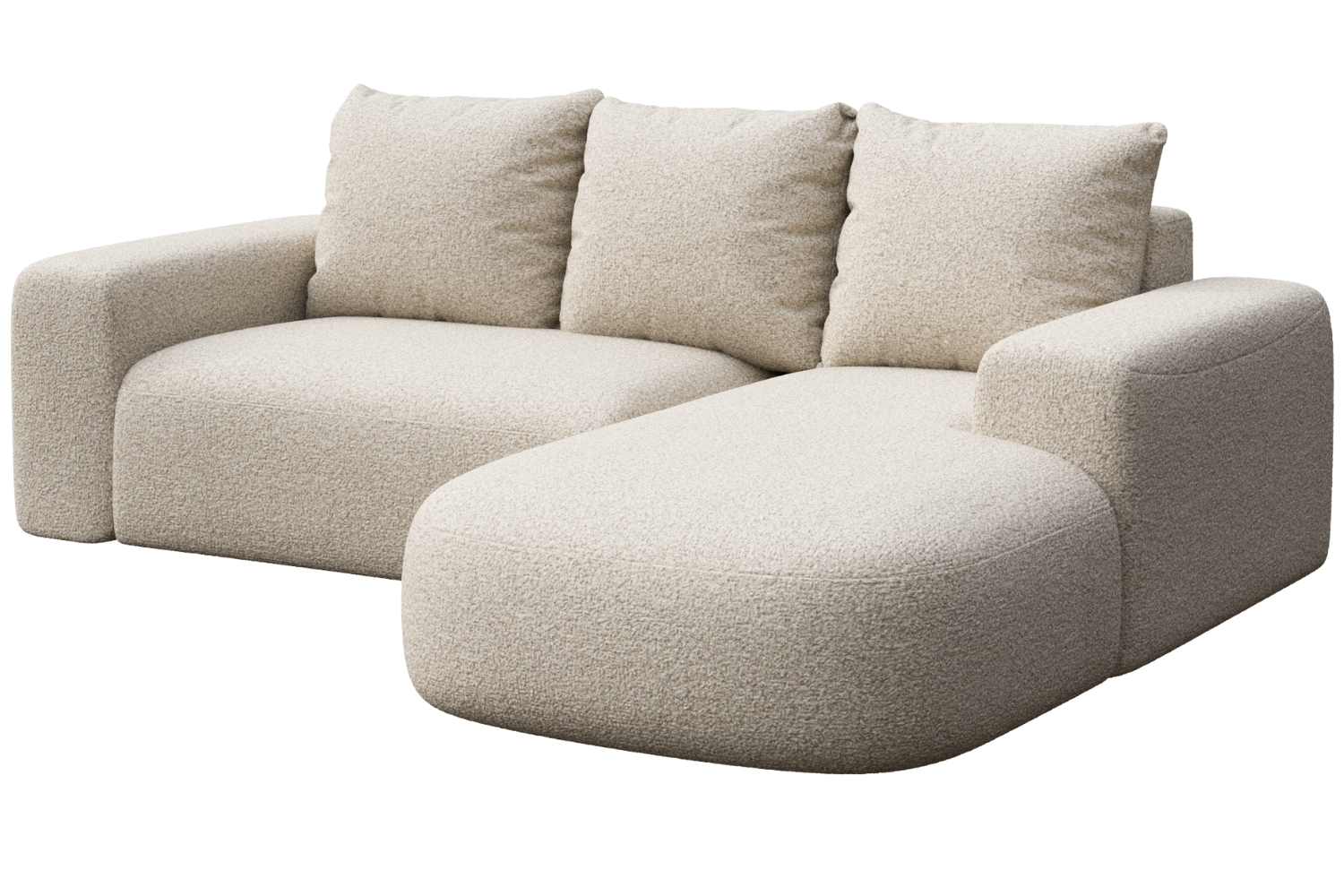 Rodier Béžová bouclé rohová pohovka Monce 255 cm, pravá