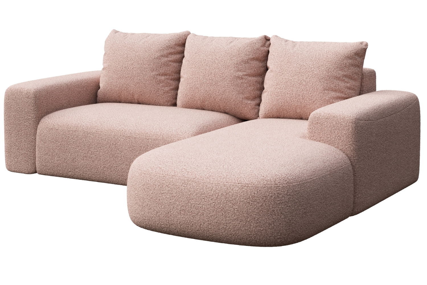 Rodier Růžová bouclé rohová pohovka Monce 255 cm, pravá