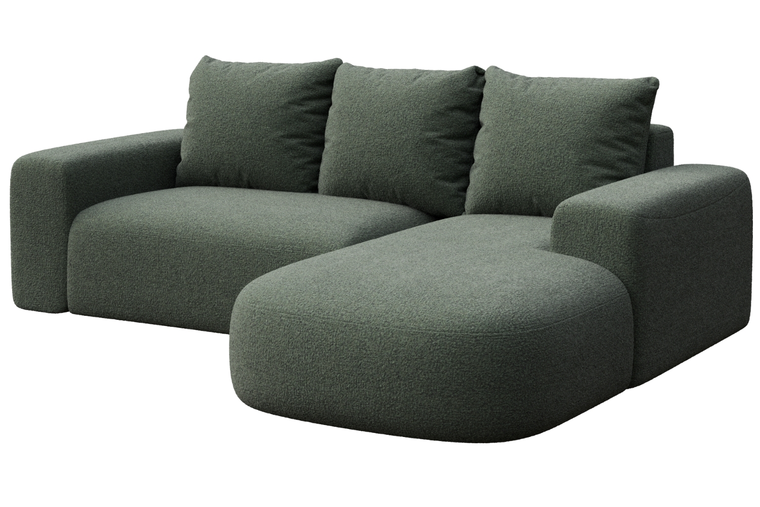 Rodier Lahvově zelená bouclé rohová pohovka Monce 255 cm, pravá