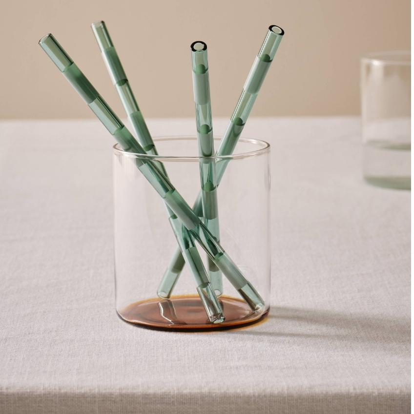 Jotex Set čtyř zelených skleněných brček POPPY