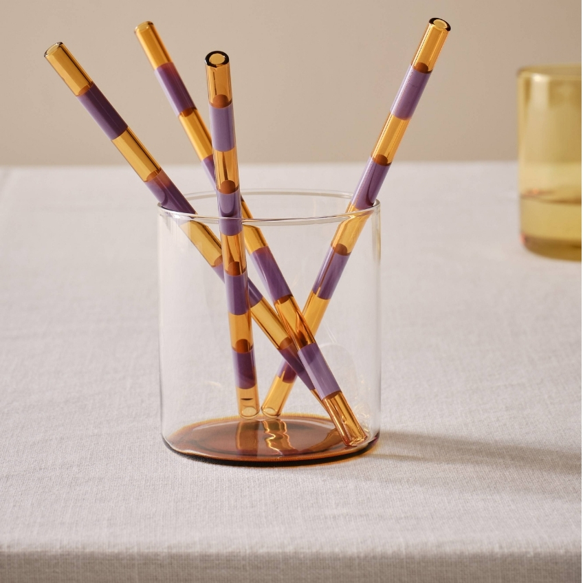 Jotex Set čtyř fialovo-hnědých skleněných brček POPPY