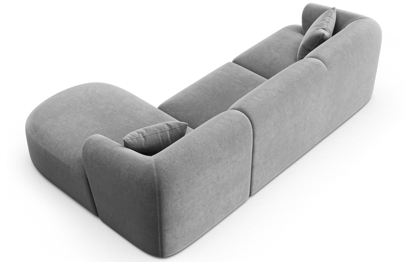 Cosmopolitan Design Šedá sametová rohová pohovka Campi 256 cm, pravá