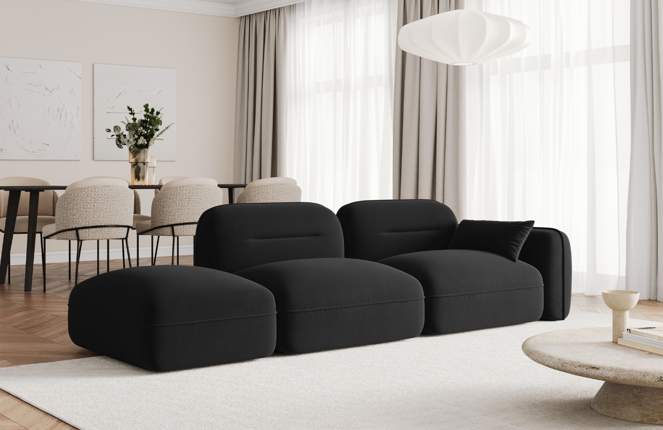 Cosmopolitan Design Černá sametová trojmístná pohovka Sydney 295 cm, levá