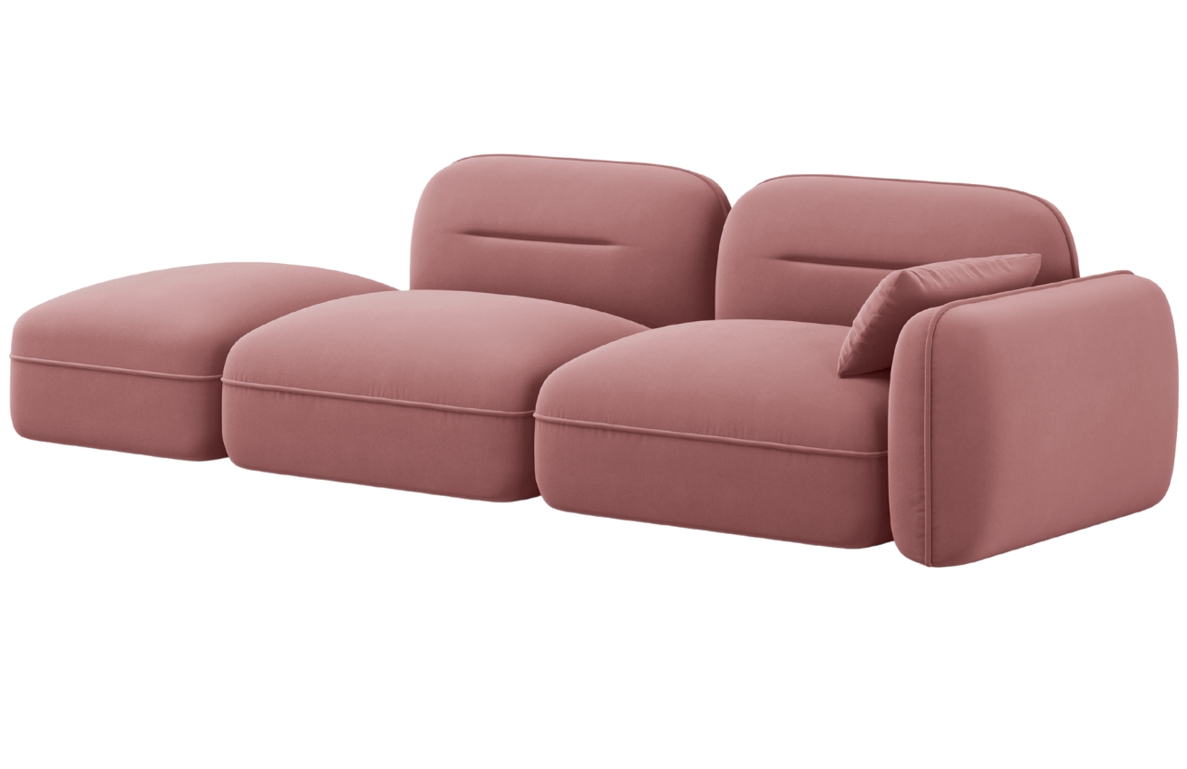 Cosmopolitan Design Růžová sametová trojmístná pohovka Sydney 295 cm, levá