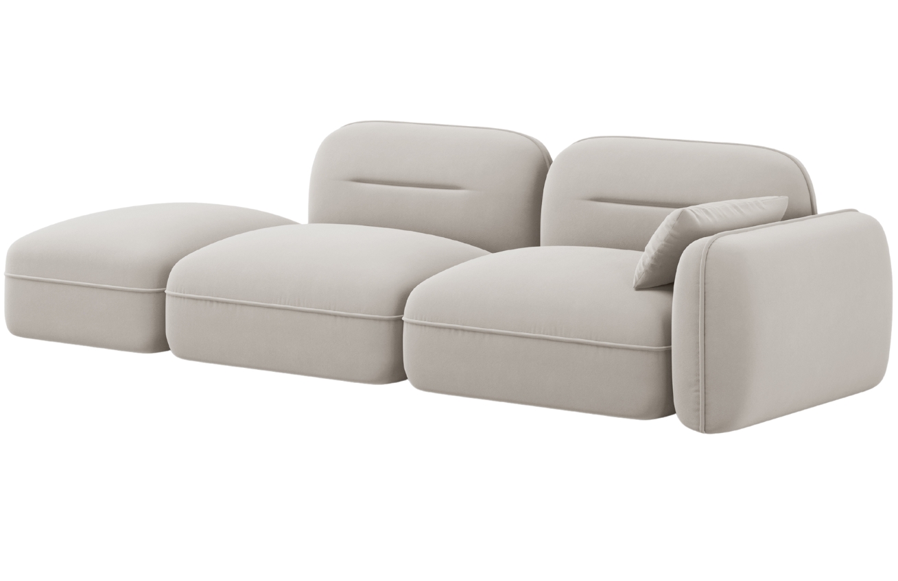 Cosmopolitan Design Světle béžová sametová trojmístná pohovka Sydney 295 cm, levá