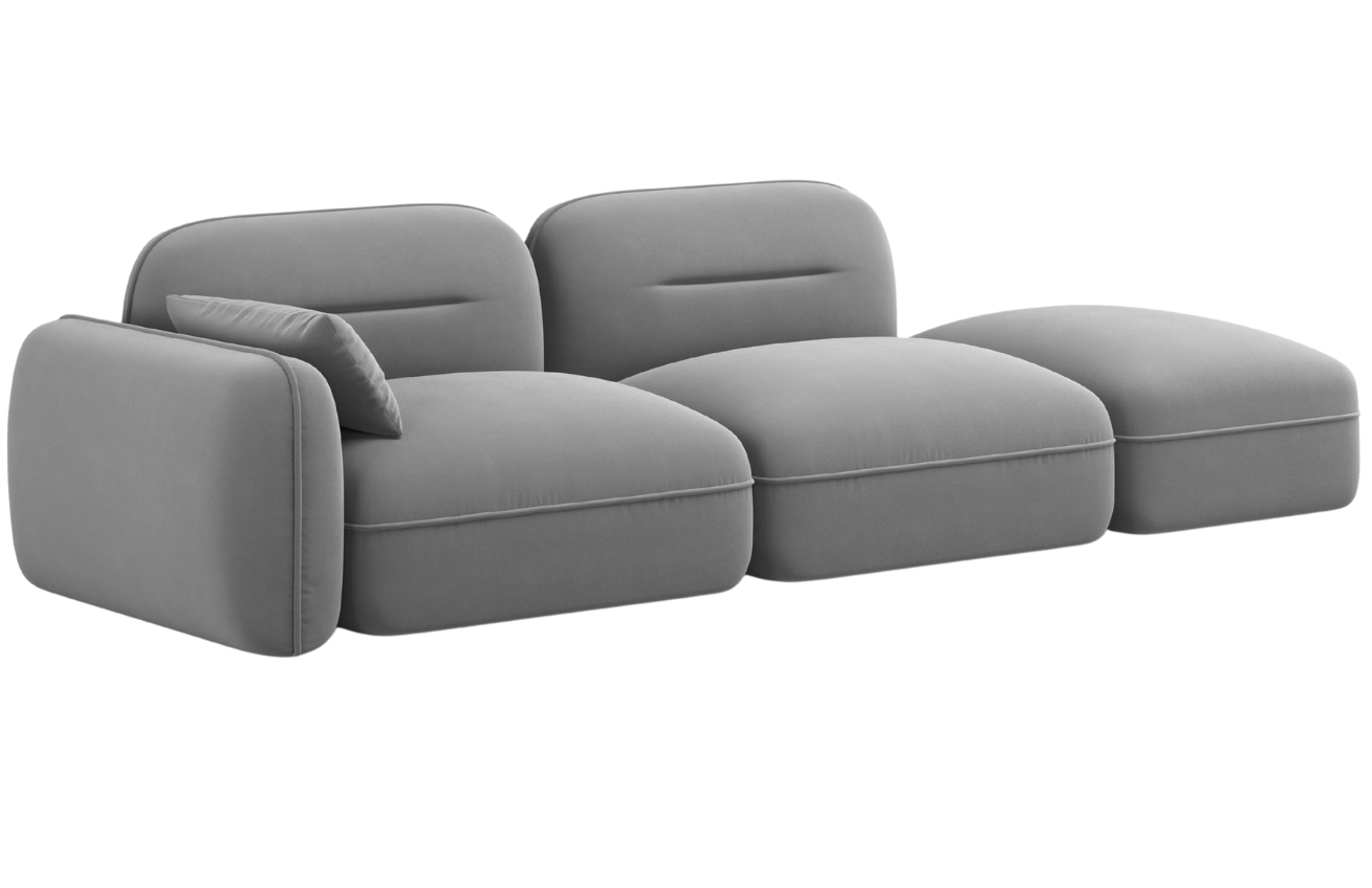 Cosmopolitan Design Šedá sametová trojmístná pohovka Sydney 295 cm, pravá